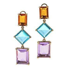 Heidi Daus 🆕 “HOT ROCKS" Geometric 3 Tier Drop Dangle Clip on Crystal Earrings